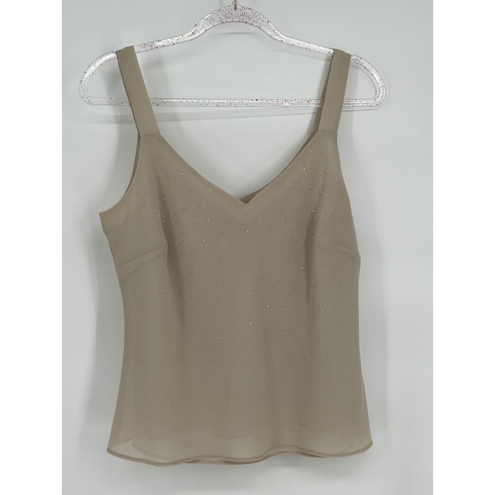Guilia Embellished Tank Top Sleeveless V-Neck Party Wedding Blouse Beige Sz 16P